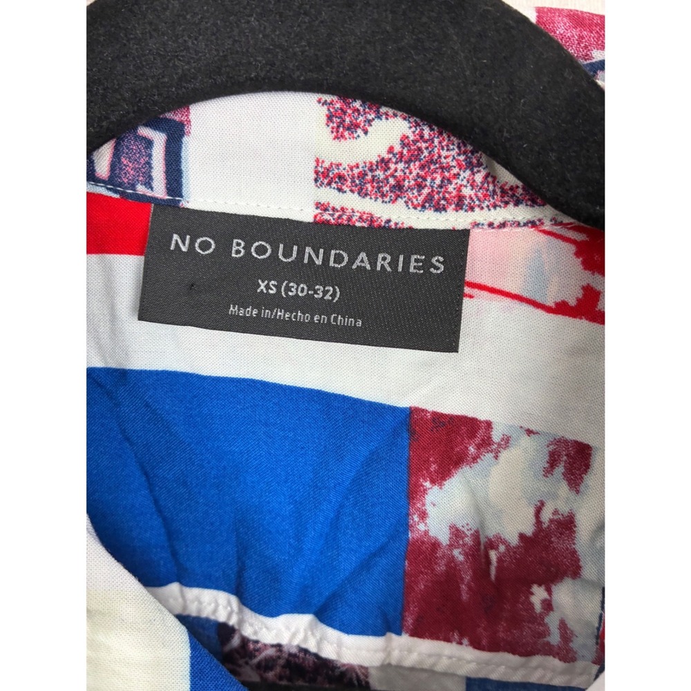 No Boundaries Mens Americana Eagle Motel Collage Stripe Button Up Shirt Blue XS - Picture 7 of 12